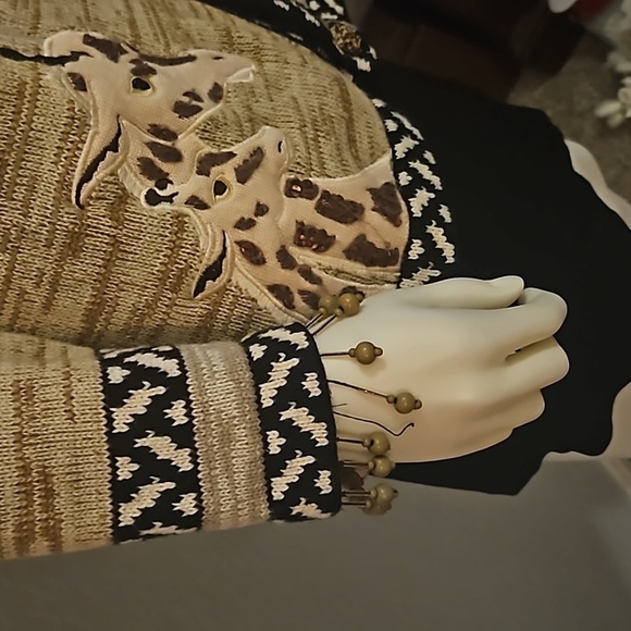 VTG STORYBOOK KNITS 1980s African Tribal Animal Print Marled Cardigan Sweater - Picture 11 of 16